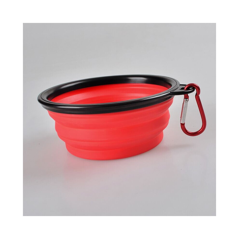 (Red) Dog Pet Portable Water Feeding Collapsible Bowl Red