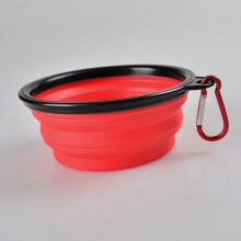 (Red) Dog Pet Portable Water Dish Feeder Collapsible Bowl