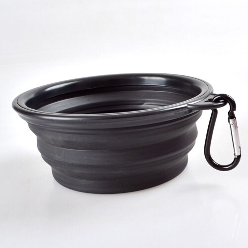 (Black) Dog Pet Portable Water Feeding Collapsible Bowl