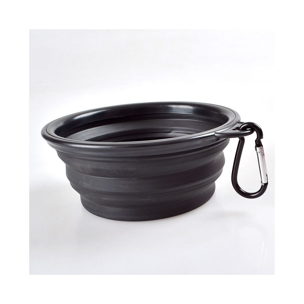 (Black) Dog Pet Portable Water Feeding Collapsible Bowl Black