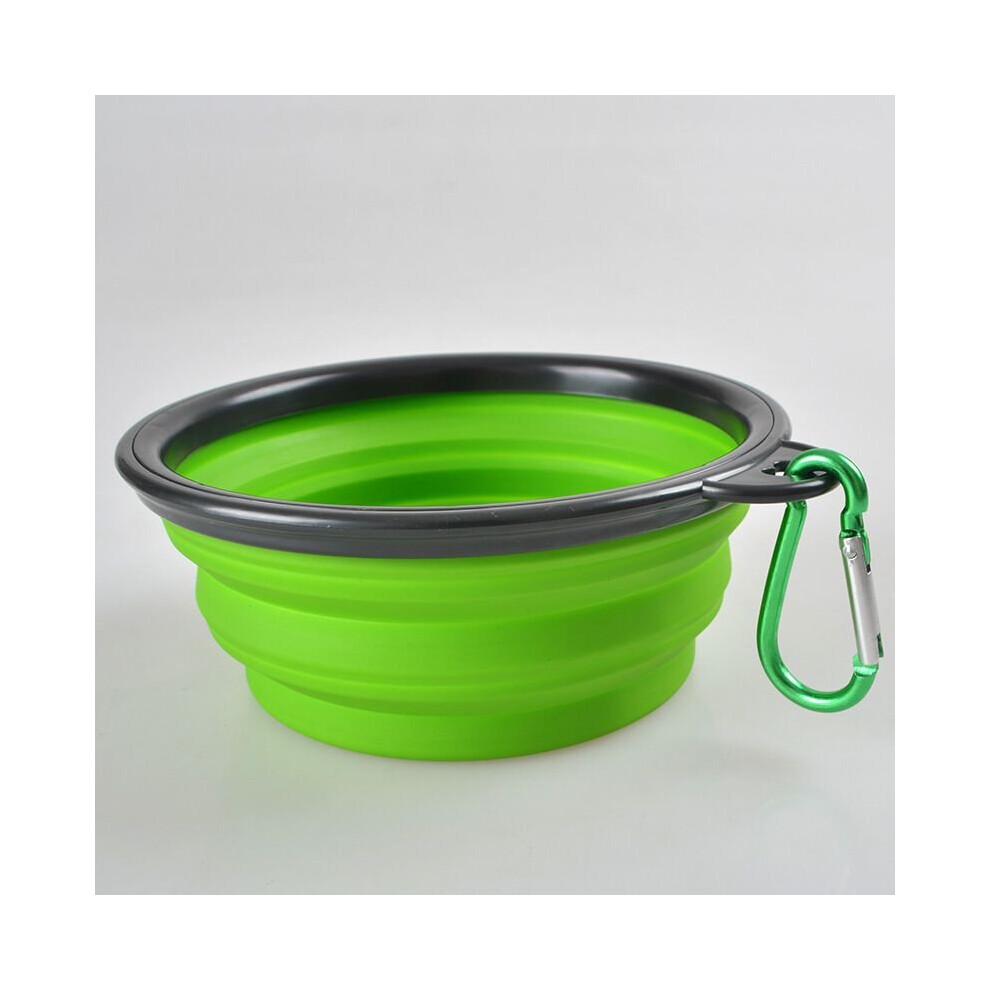 (Green) Dog Pet Portable Water Feeding Collapsible Bowl Green