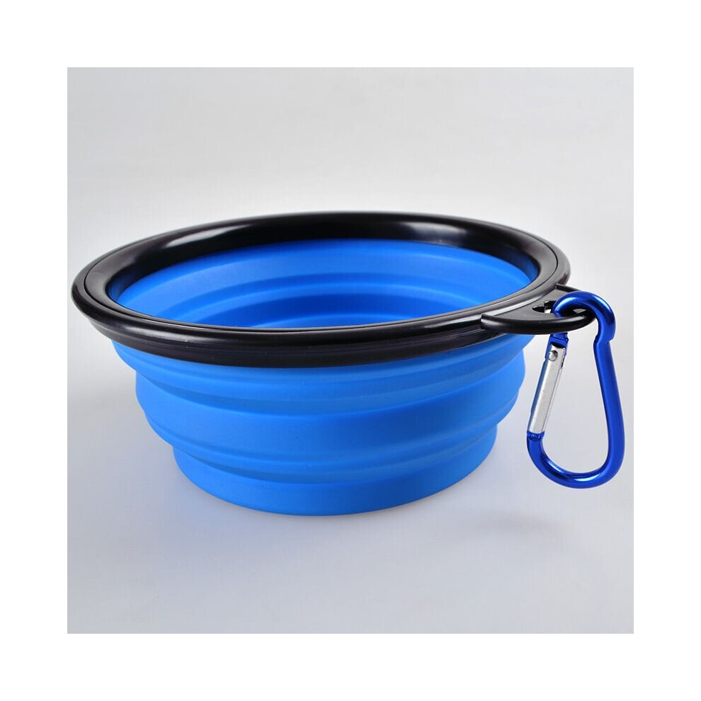 (Blue) Dog Pet Portable Water Feeding Collapsible Bowl Blue