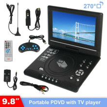 9.8" inch LCD Screen HD TV Portable DVD CD Player 270° Swivel Player