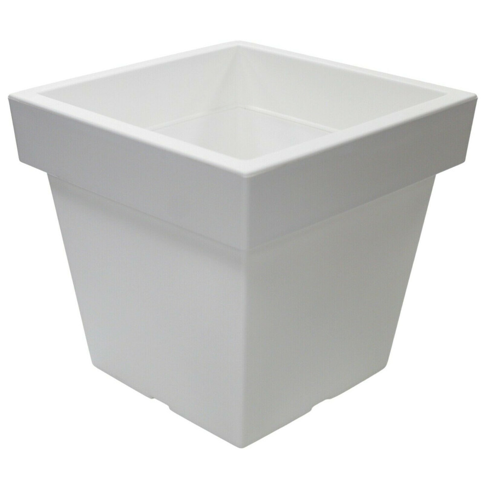 (White) 29x29cm Large Square Planter, Stone Grey, White or Black Plastic Flower Pot