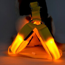 (Yellow, M) Pet Dog Adjustable Harness Led Collar Strap Vest