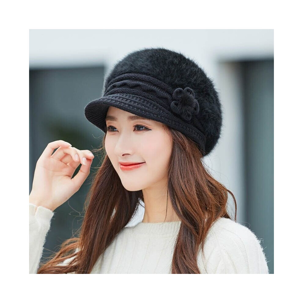 (Black) Ladies Winter Knitted Crochet Slouch Beanie Hats