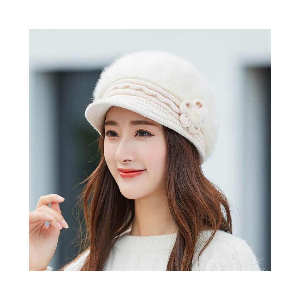 (Beige) Ladies Winter Knitted Crochet Slouch Beanie Hats