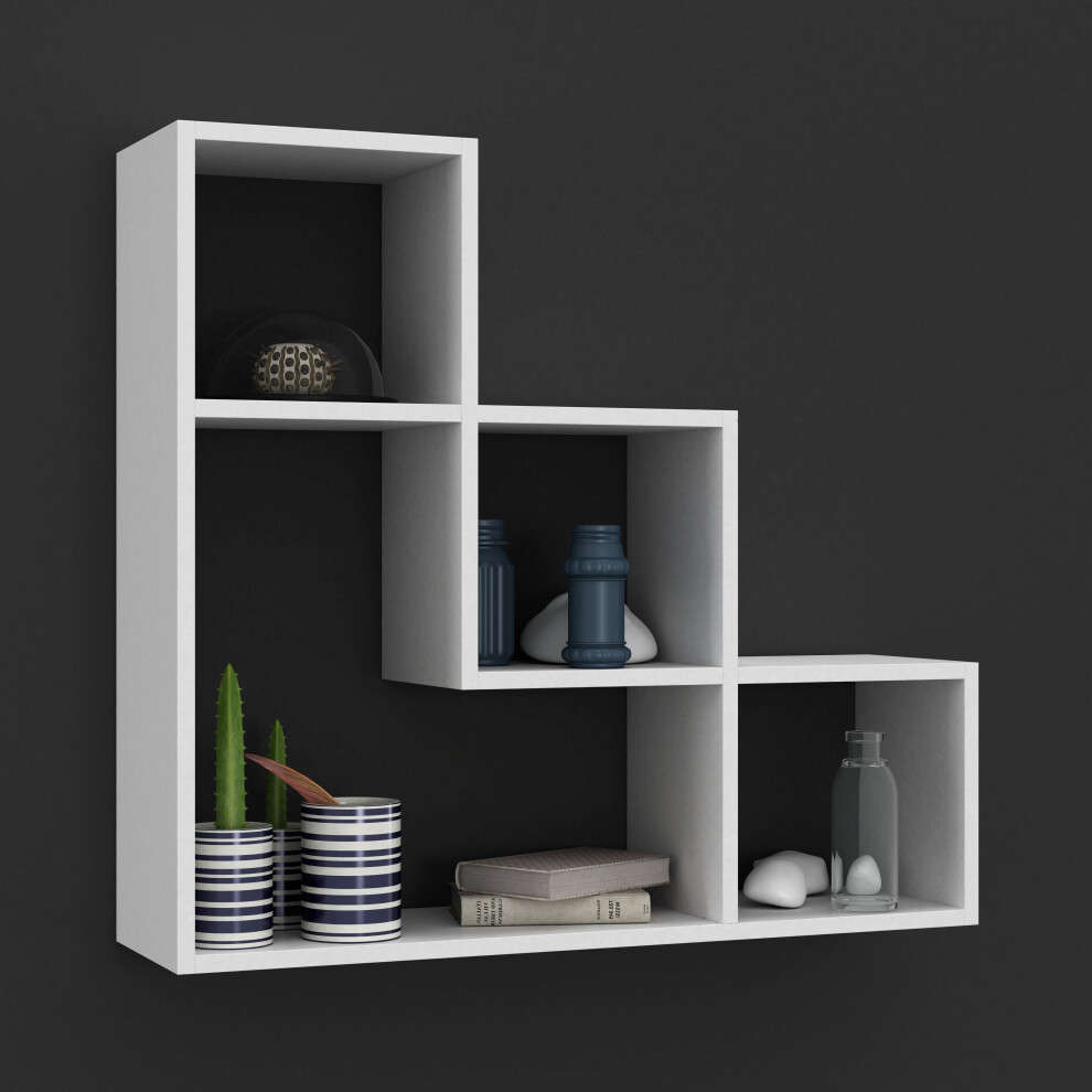 (White) Lyon Wood 3 Step Wall Mounting Shelf Display Unit