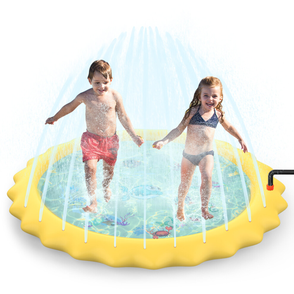 (Yellow) SOKA 168cm Sprinkler Splash Pad Play Mat Water Toy