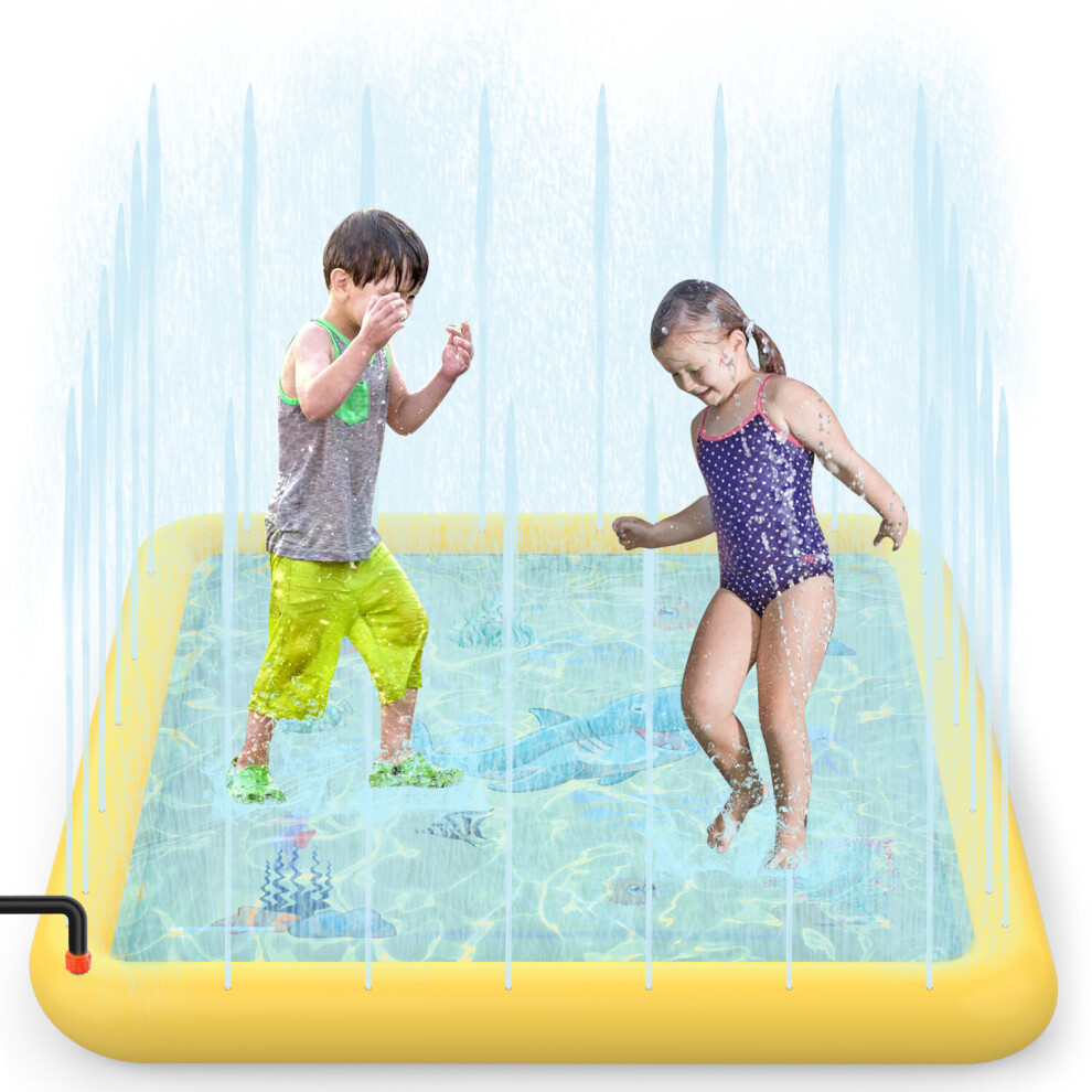 (Yellow) SOKA Square 168cm Sprinkler Splash Pad Playmat Toy