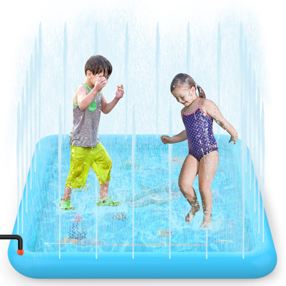 (Blue) SOKA Square 168cm Sprinkler Splash Pad Playmat Toy