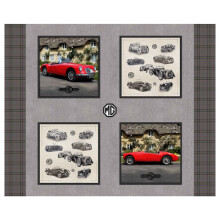 MG Vintage Cars Red 4 Panels Logo 100% Cotton Print Fabric