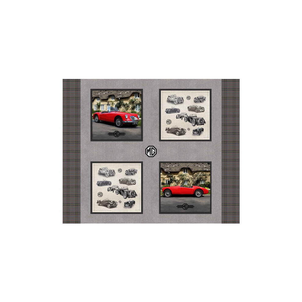 MG Vintage Cars Red 4 Panels Logo 100% Cotton Print Fabric