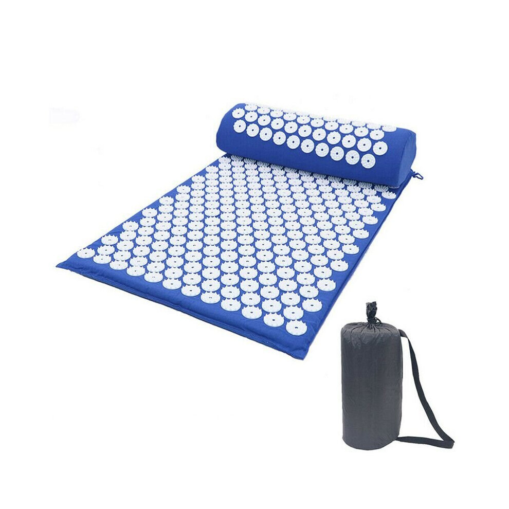 ( Mate With Pillow) Base Yoga Acupressure Massage Mat + Pillow Relax Blue
