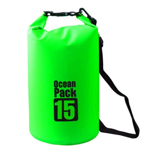 (Green, 15L(Single Shoulder Strap)) Waterproof Dry Bag Sack Floating Boating Camping