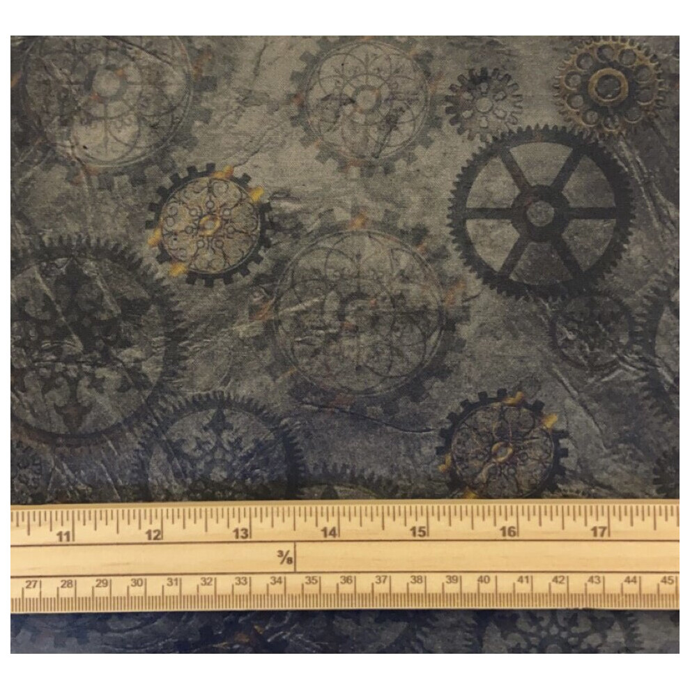 Fat Quarter Steampunk Halloween Black Cogs 100% Cotton Quilting Fabric