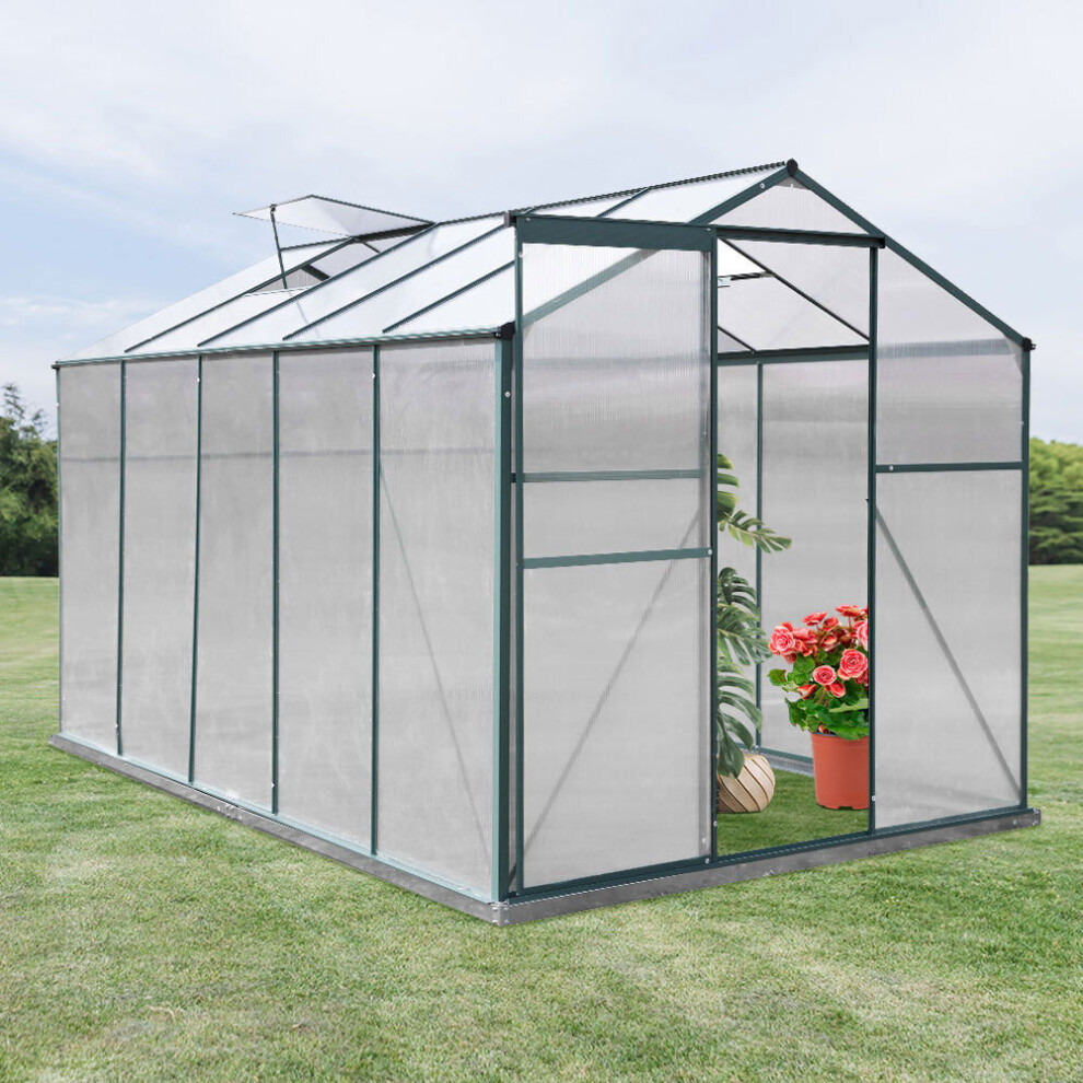 (10x6ft no Base) Greenhouse Aluminium Polycarbonate Garden Green Plant Housing