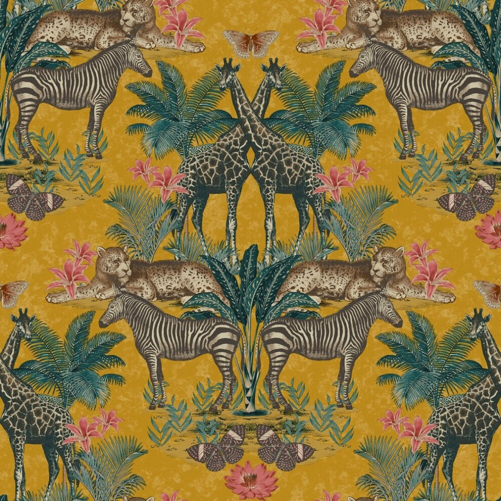 Grandeco Life Animal Kingdom Ochre Wallpaper A49301