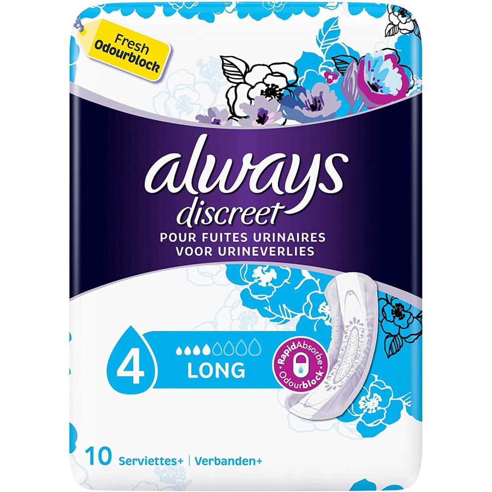 Always Discreet Long Pads for Incontinence and Bladder Control x 10, Pack of 2