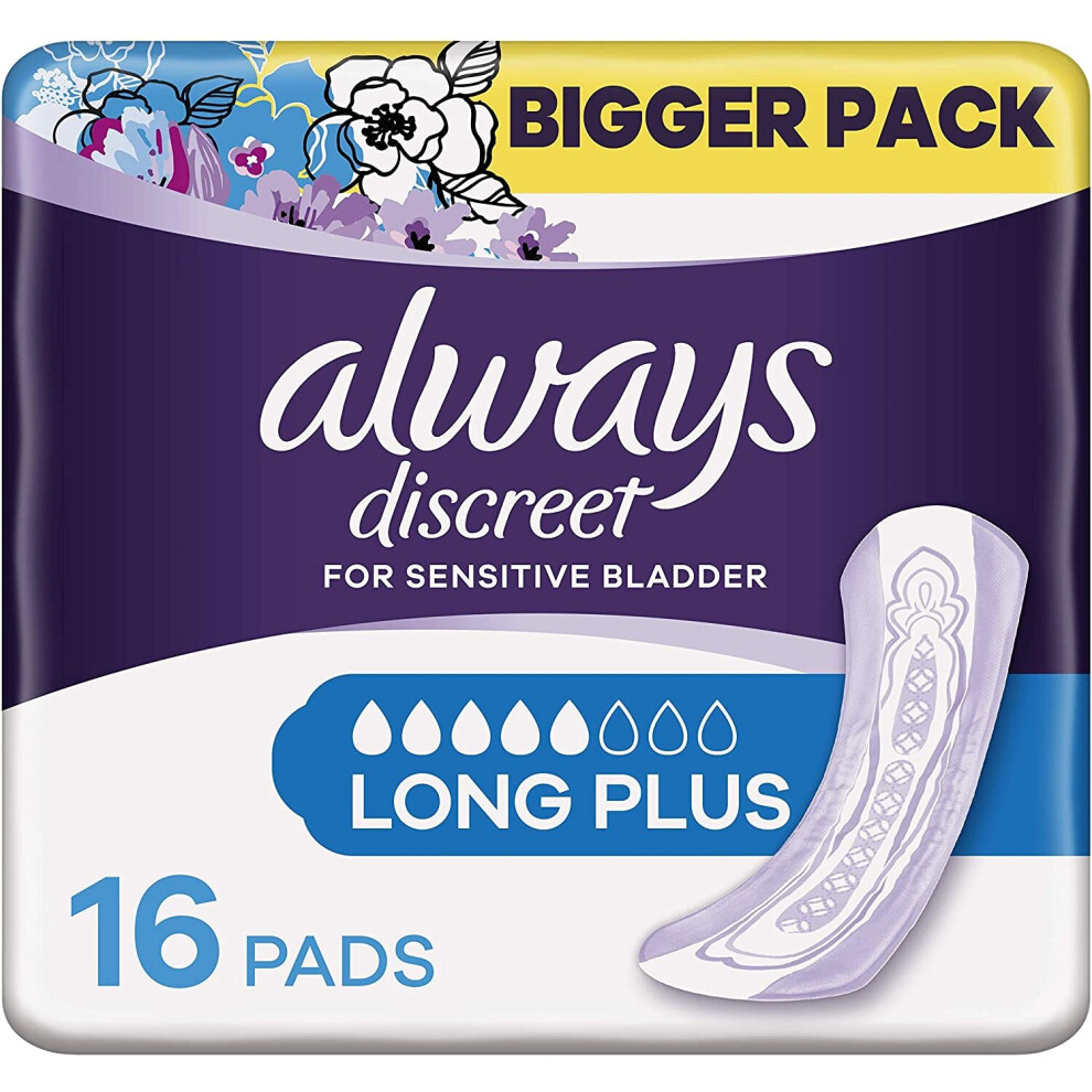 Always Discreet Long Sanitary Pads, 16 each