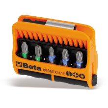 Beta 008600900 860 Mix/A10 10Pc Phillips Pozi & Slotted Bits Magnetic Bit Holder