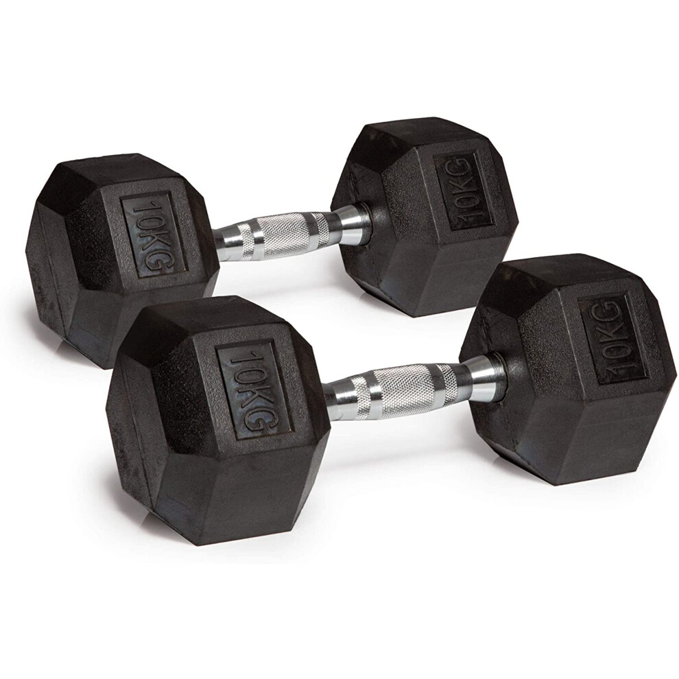 (10kg x 2 (Pair)) Hex dumbbells rubber gym weights encased hexagonal 7.5kg/10kg/15kg Single & Sets