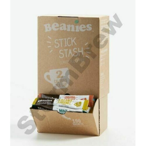 100 Beanies Mixed Blends; Instant Flavoured Coffee Sticks Sachets Dispensing Box 1
