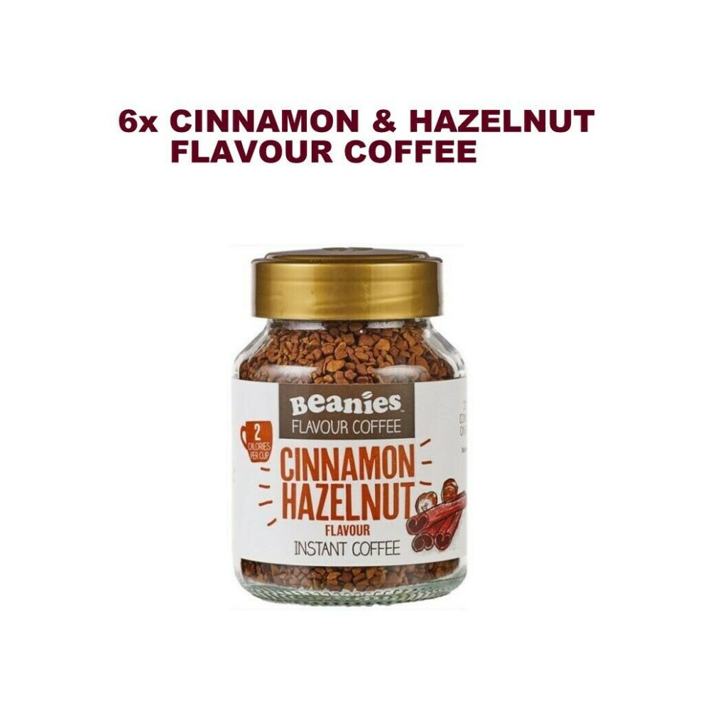 Beanies Flavour Co 6X Beanies Flavoured Instant Ground Coffee 50G Jars: Cinnamon And Hazelnut