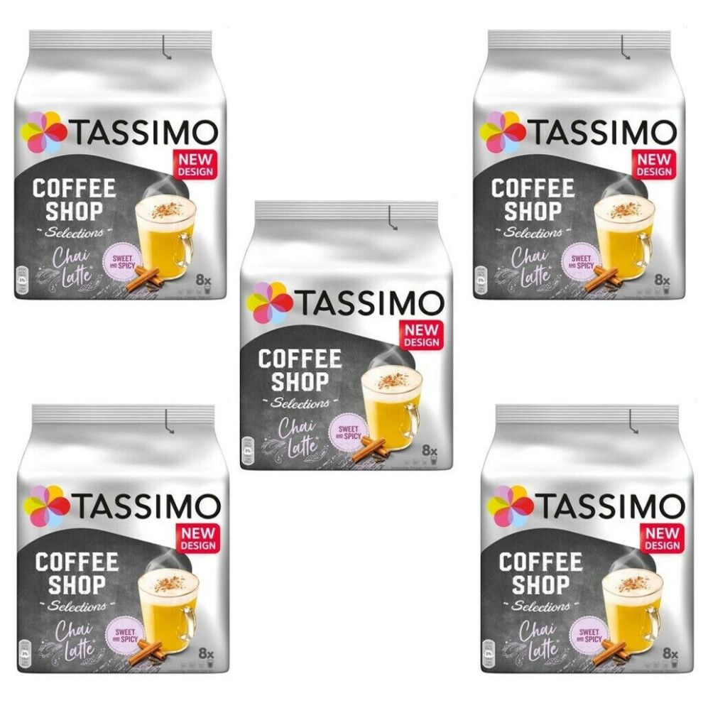 Tassimo Chai Latte T-Discs Pack Of 5 (40 Drinks) - Spiced Indian Chai With Frothy Milk Foam