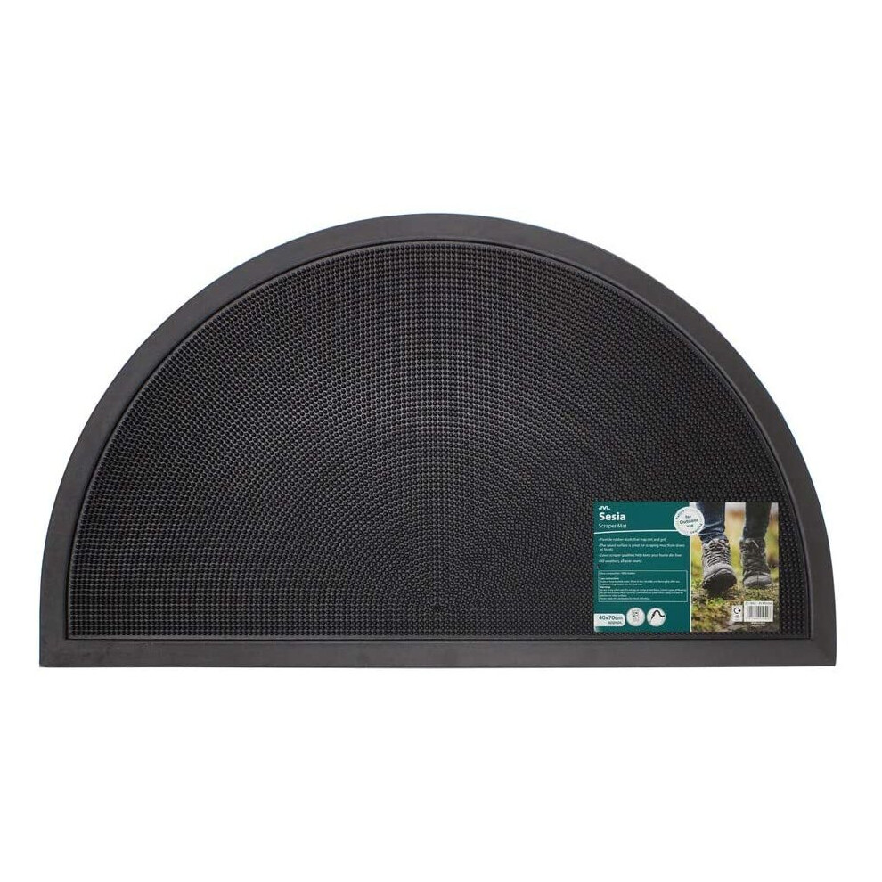 Sesia Black Rubber Stud Half Moon Outdoor Scraper Door Mat, 40 x 70 cm