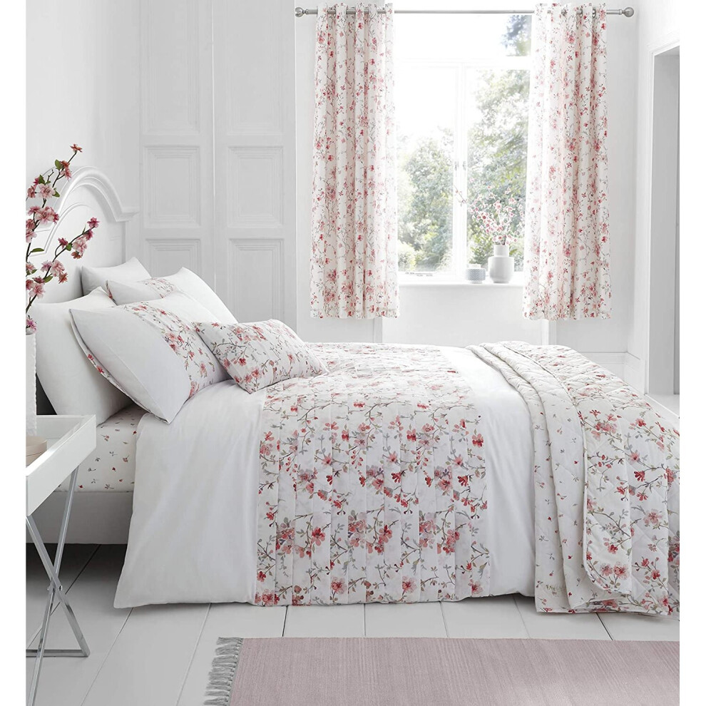 Catherine Lansfield Jasmine Floral White Double Duvet Cover Set Reversible Bedding