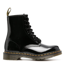 Dr. Martens 1460 Patent Lamper Boots - Black Patent Leather, Rubber Sole, 8-Eye Lace-Up