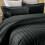 (King, Black) Satin Stripe Duvet Cover Bedding Set Pillowcases 2