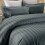 (King, Charcoal Grey) Satin Stripe Duvet Cover Bedding Set Pillowcases 2