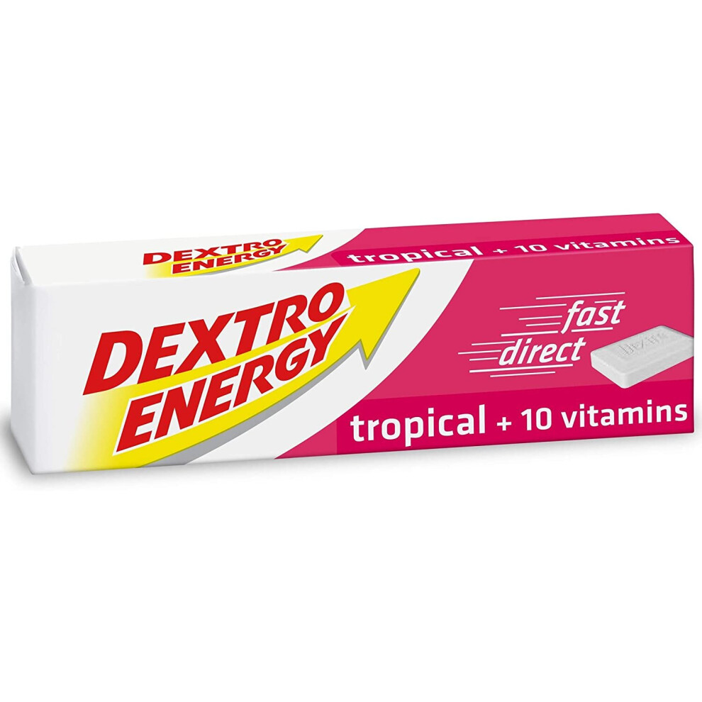 Dextro Energy Tropical Glucose Tablets + 10 Vitamins, 47 g, 24 packs, MultiVitamin Energy Tablets, for a Quick Burst of Glucose