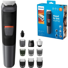 Philips 11-in-1 All-In-One Trimmer, Series 5000 Grooming Kit for Beard, Hair & Body with 11 Attachments, Including Nose Trimmer, Self-Sharpe