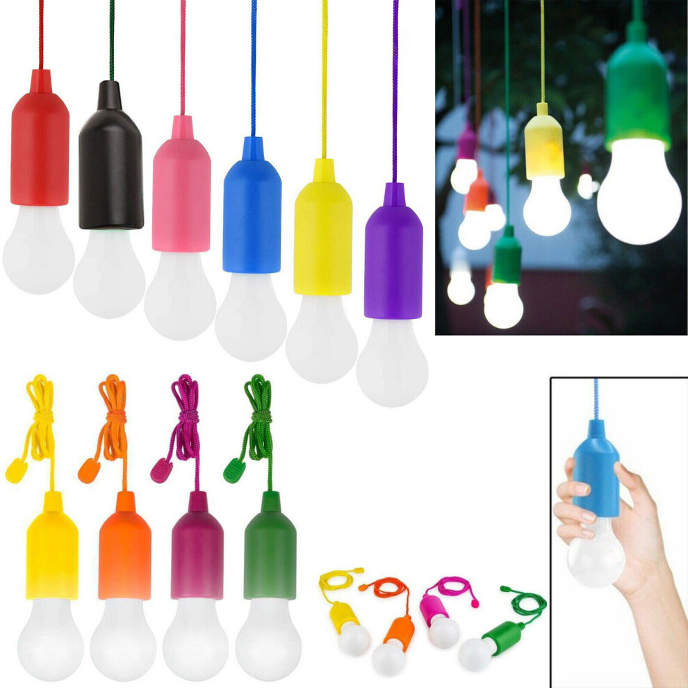 (Yellow) LED Pull Cord Light Bulb Camping Tent Reading Room Decorative Lamp White