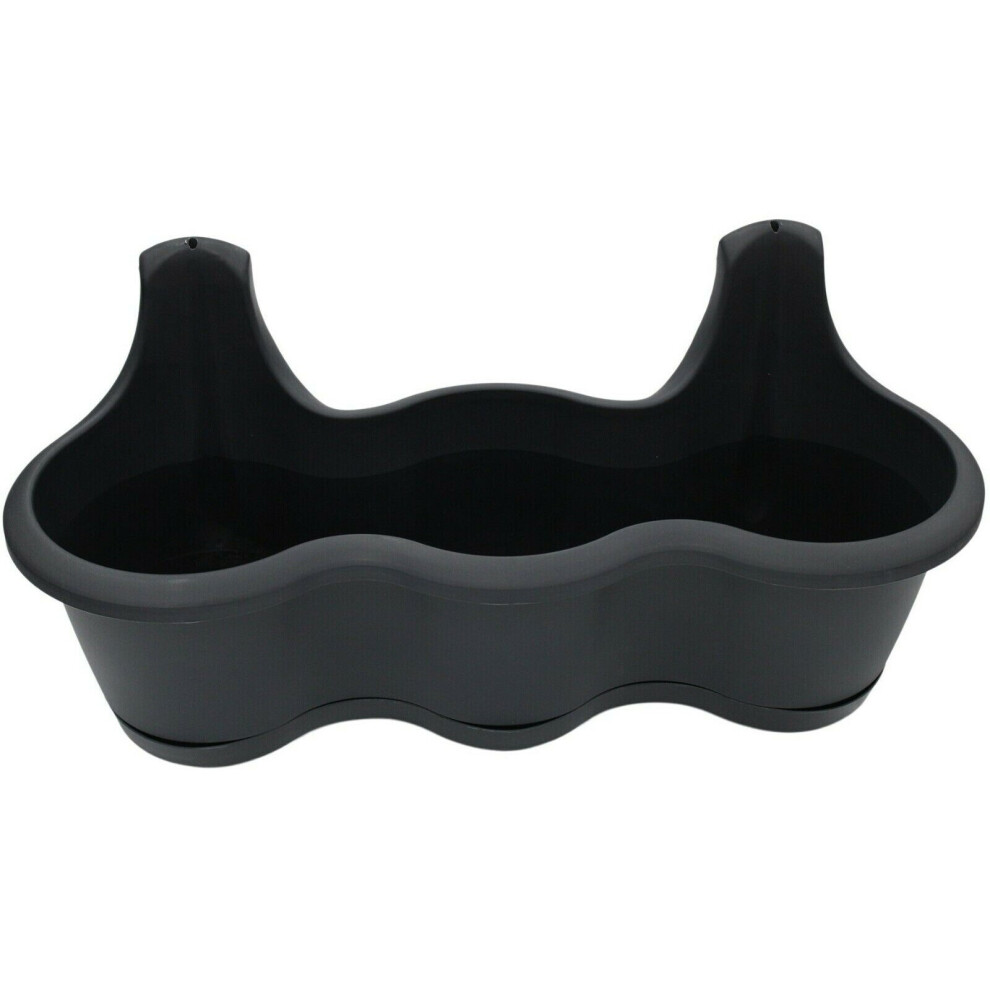 (Black) Rammento 52cm Triple Bowl Railing Planter, Black 7.7L Plastic Hanging Flower Pot