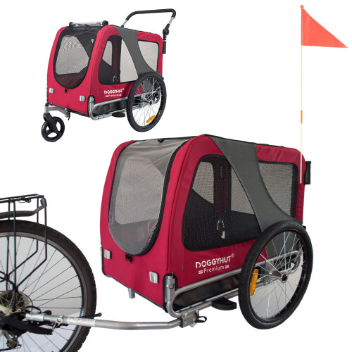 (Red/Black) Doggyhut Large Bike Dog Trailer & Stroller Pet Trailer 2 in