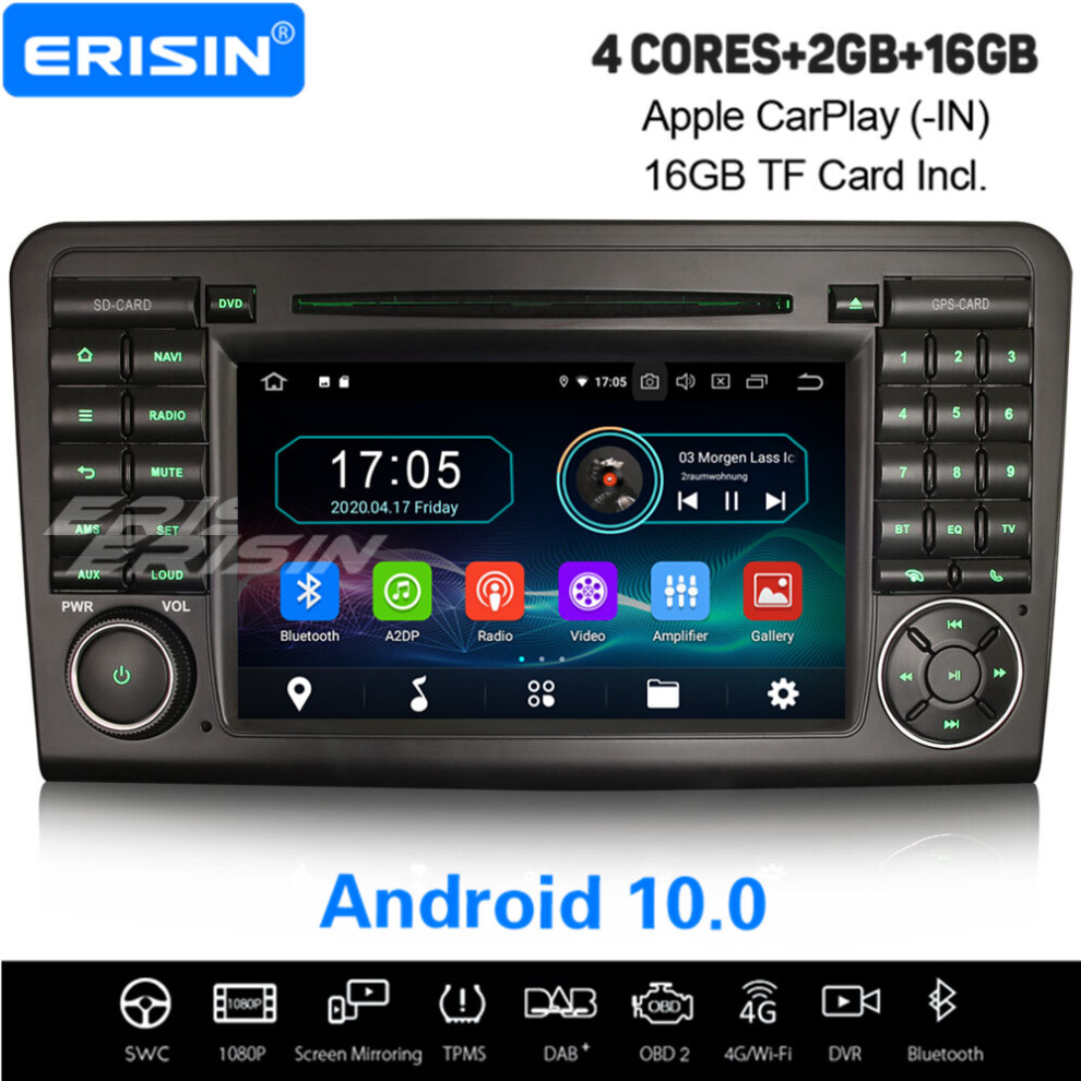 Android 10.0 Car Stereo Wifi Dab+ Sat Nav Bluetooth Dvr Obd2 Carplay For Mercedes Benz Ml/Gl-Class W/X164 631851159564