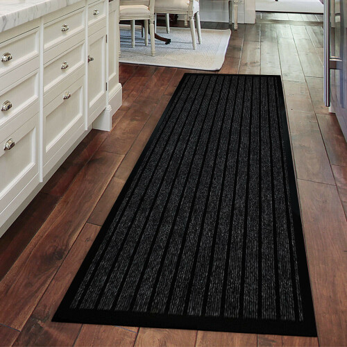 (80 x 150cm, Black) Heavy Duty Rubber Floor Mats Kitchen Hallway Runner Rug