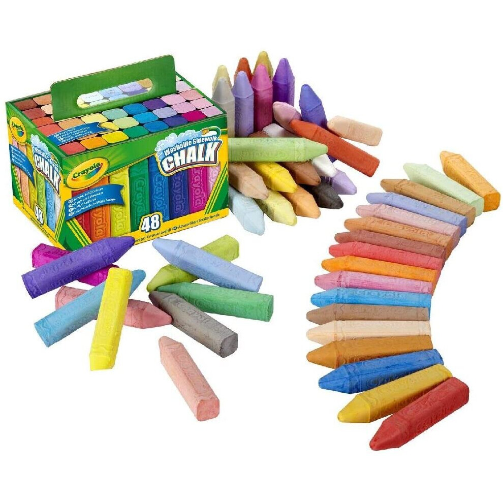 Childrens Crayola Box of 48 Sidewalk Washable Anti-Roll Bright Coloured Chalks