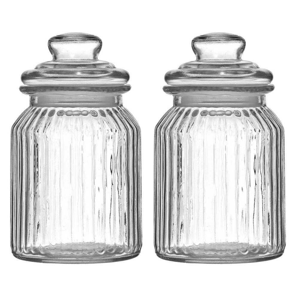 2pcs 990ml Clear Glass Tea Coffee Sugar Jars Pasta Biscuits Storage Canisters