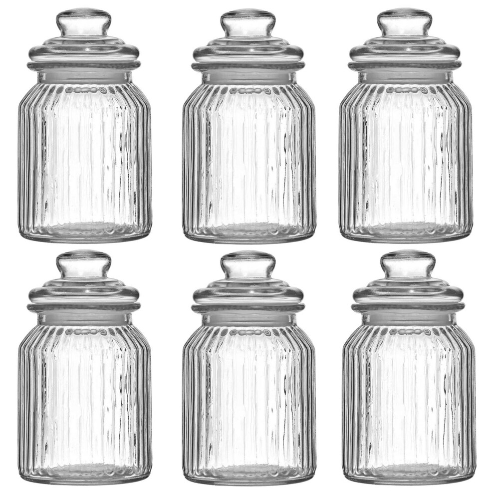 6pcs 990ml Clear Glass Tea Coffee Sugar Jars Pasta Biscuits Storage Canisters