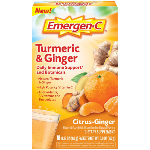 Emergen-C, Τούρμερκ και Γίντζαρ, Λεμόνι-Γίντζαρ, 18 Πακέτα, 0.32 oz (9 g) Κάθε 2