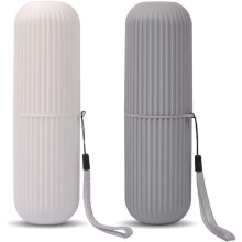 (Grey+White) 2PCS Pack Travel Toothbrush Case and Carrier, Portable Business Trips Wash Cup Holder Organizer for Trips and Daily Use