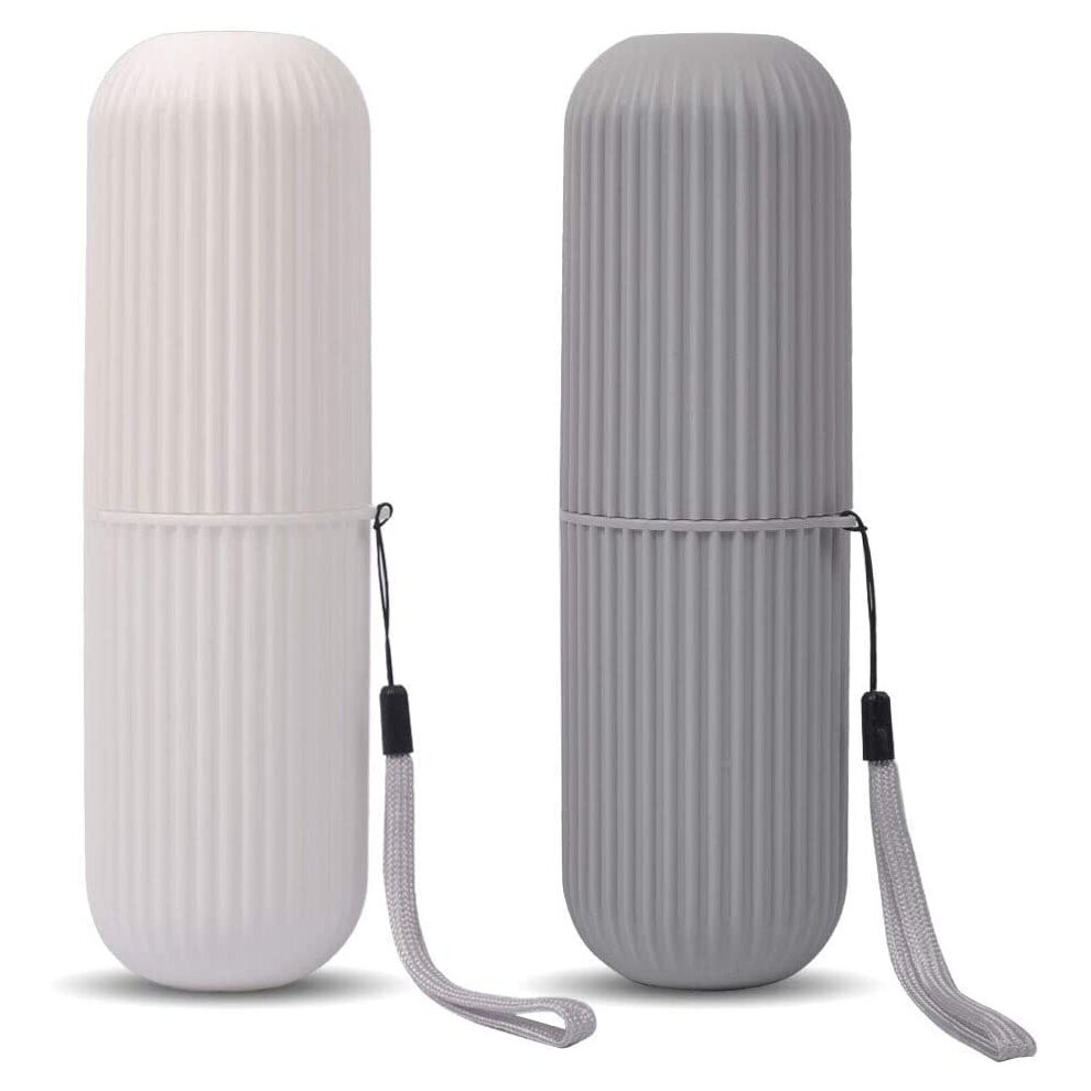 Gkg Grey/White (+White) 2Pcs Pack Travel Toothbrush Case And Carrier, Portable Business Trips Wash Cup Holder Organizer For Trips And Daily Use