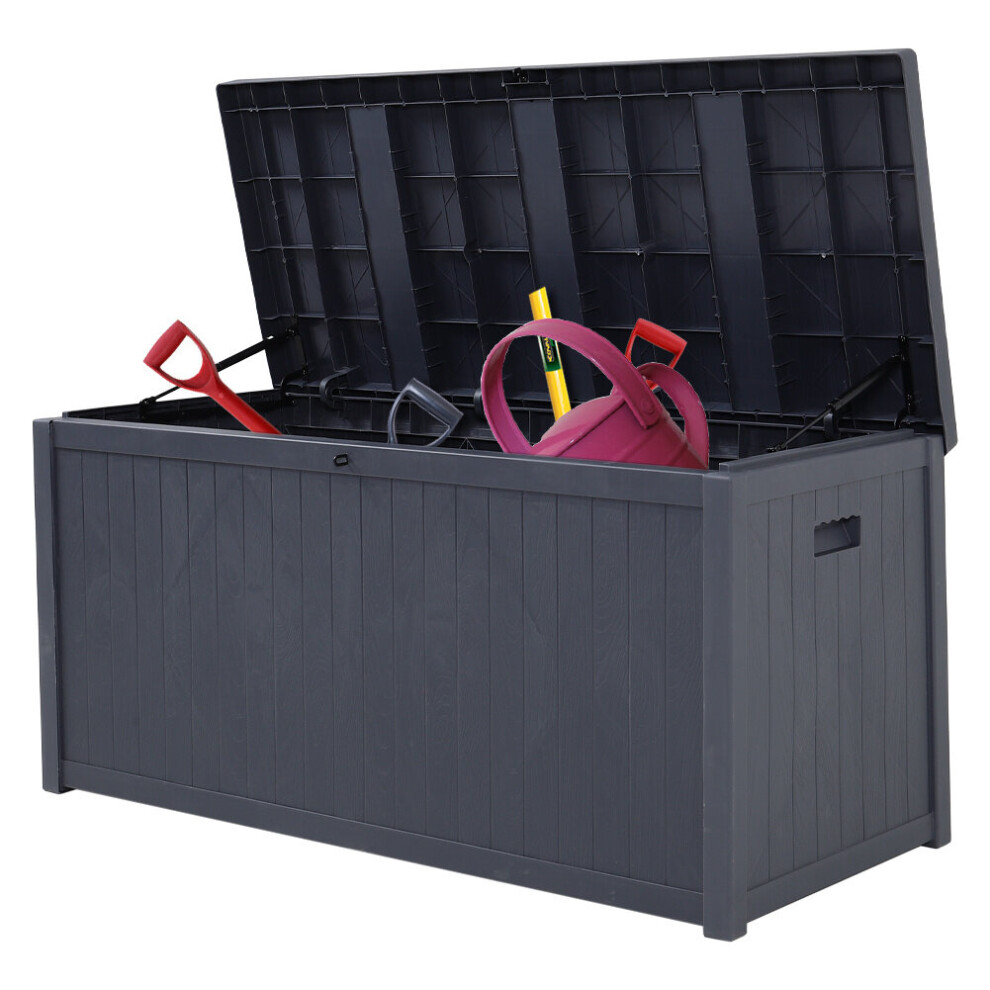 (430L-Grey) Outdoor Garden Storage Box Chest Cushion Plastic Shed Case Sit-On Lid