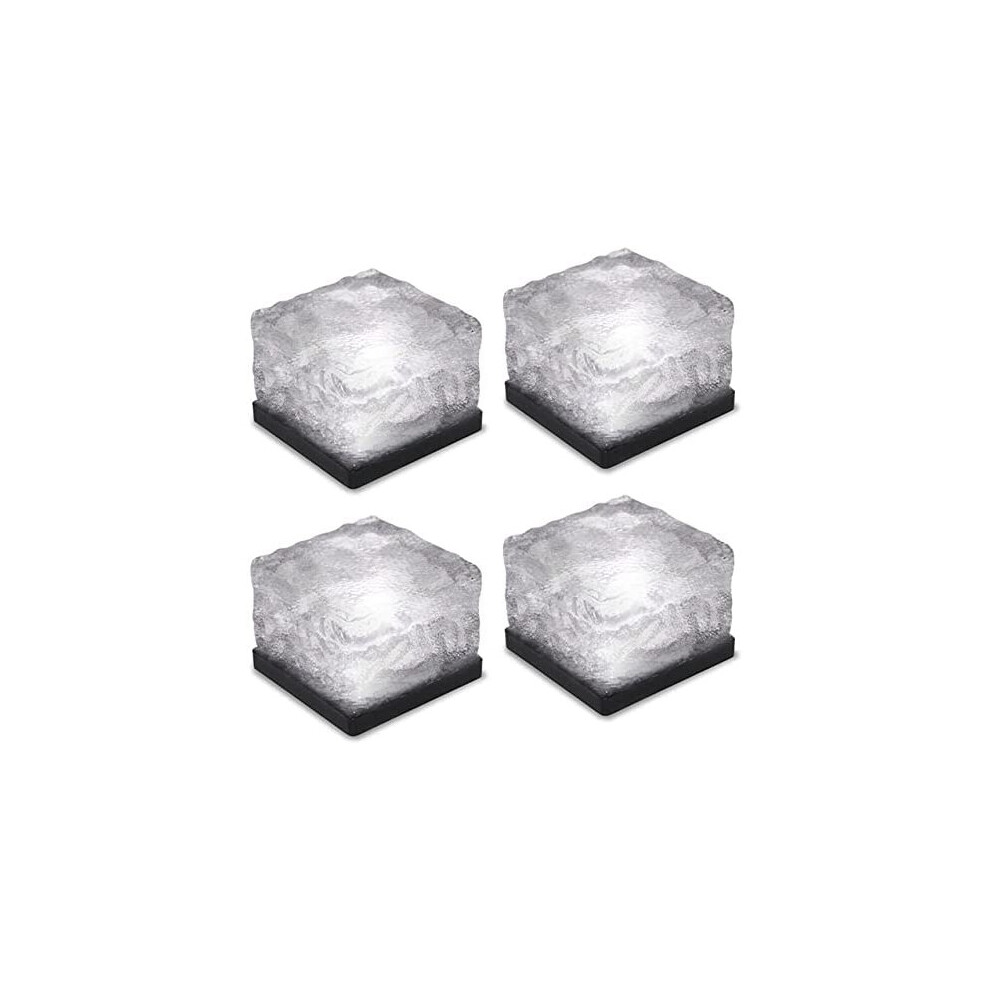 (10CM Diameter, Cool White) 4 Pcs Solar Ice Glass Light, Solar Outdoor Lamp