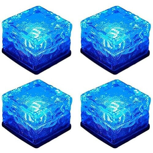 (10CM Diameter, Blue Light) 4 Pcs Solar Ice Glass Light, Solar Outdoor Lamp